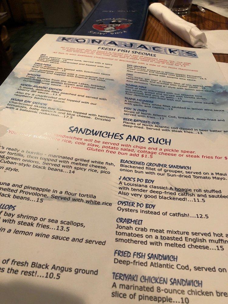 Menu at Kona Jack's Restaurant, Fish Market & Sushi Bar, Indianapolis