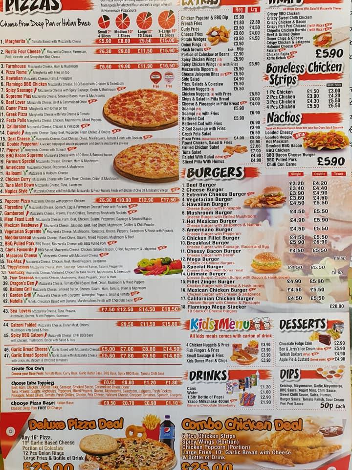 Menu at Flamingo Pizza & Kebab restaurant, Church Stretton