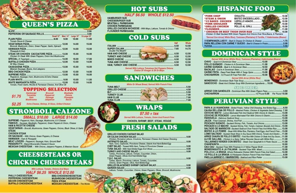Menu at Queens Pizza Palace restaurant, Atlantic City