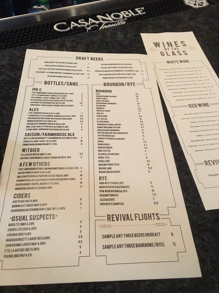 Carta de The Revival Craft Kitchen and Bar, Warren