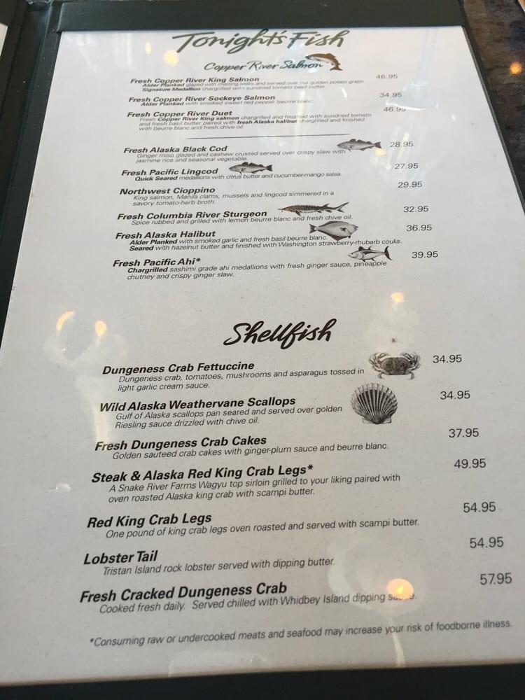 Menu at Anthony's Fish Bar, Seattle, Alaskan Way