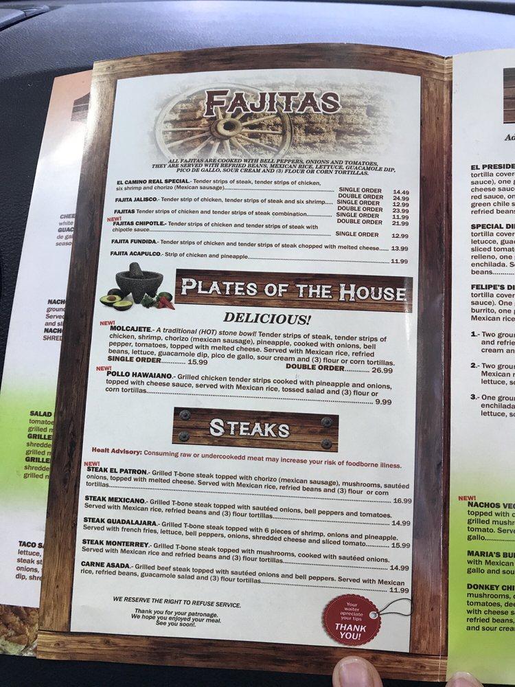 Menu at El Camino Real restaurant, Decatur, Winchester Rd