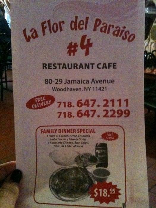 Menu of La Flor Del Paraiso, New York City, Cornelia St - fast food reviews  and ratings