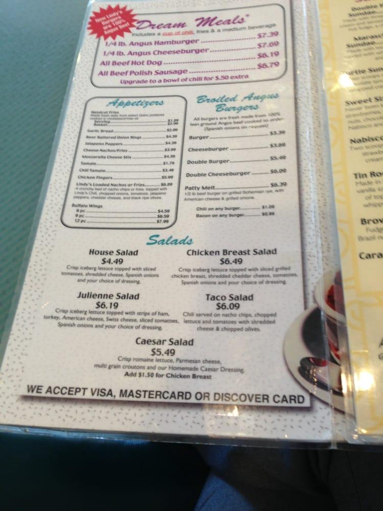 Menu at Lindy's Chili & Gertie's Ice Cream restaurant, Bridgeview, W