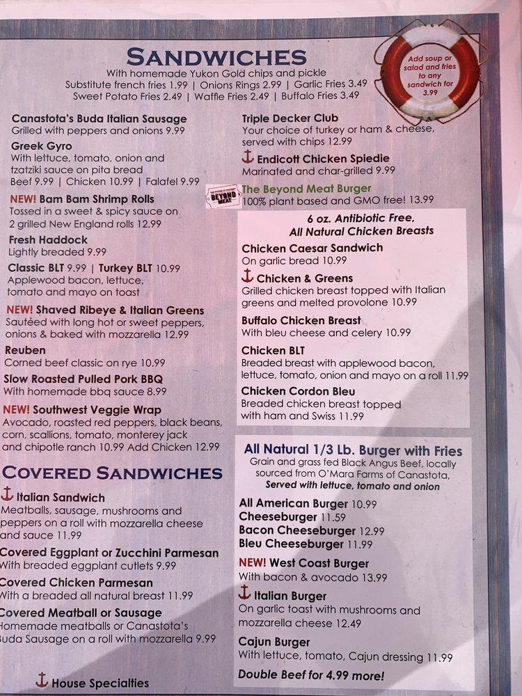 Menu at Canal View Cafe, Sylvan Beach