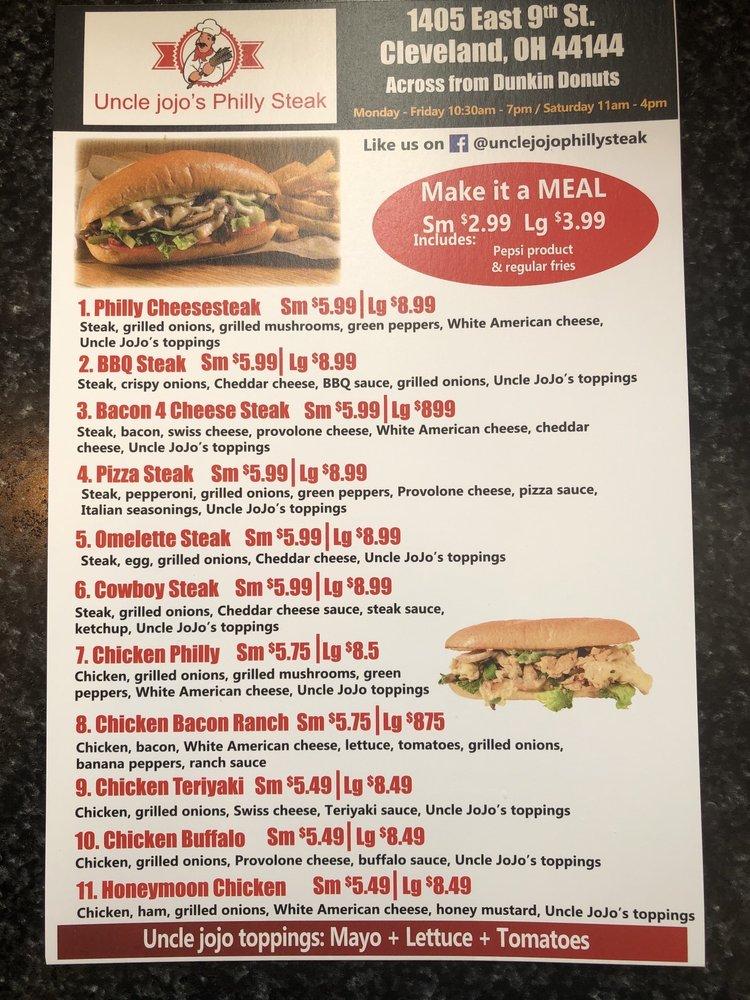 Menu at Uncle jojo’s philly steak restaurant, Cleveland