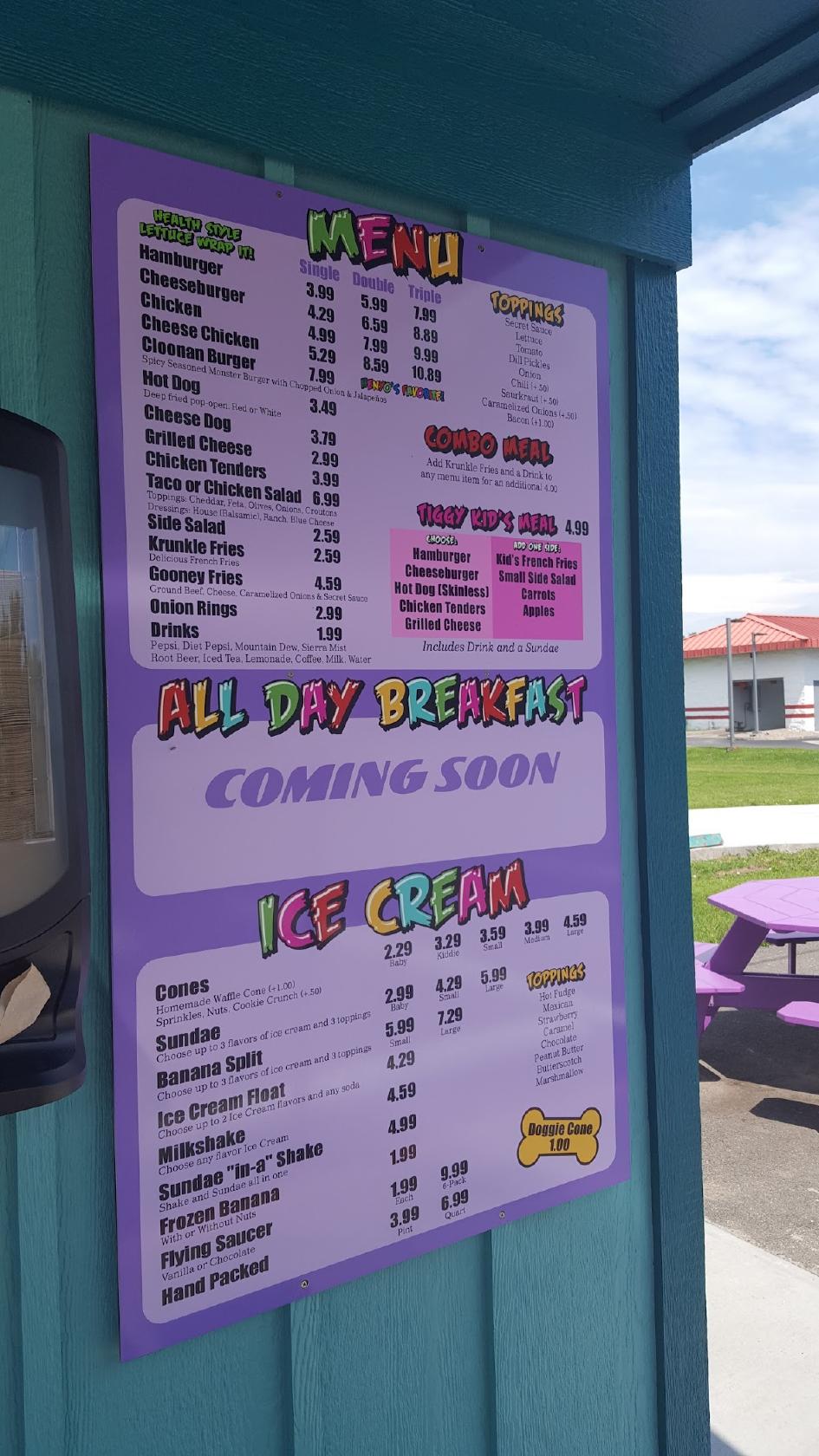 Menu at Henyo's Gooney Village restaurant, Phelps