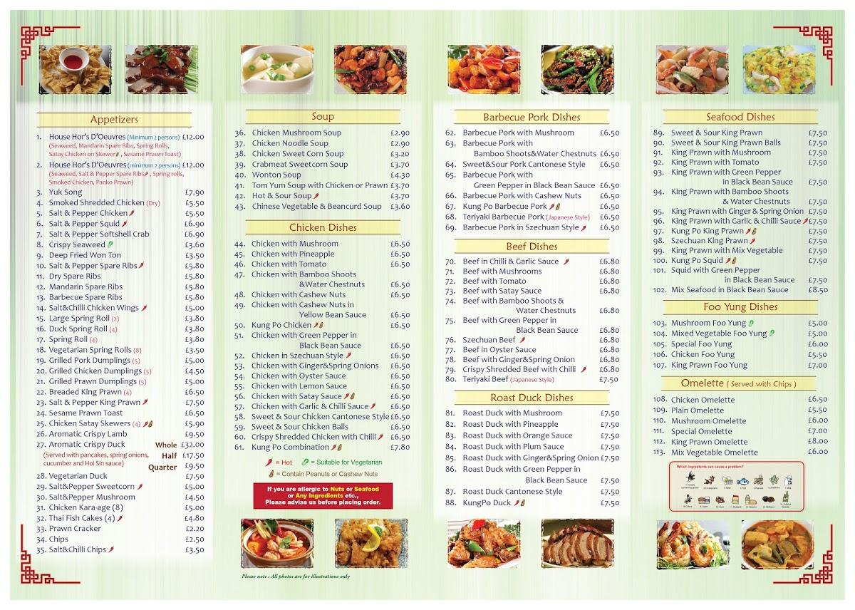 Menu At The Great Wall Restaurant, Tewkesbury