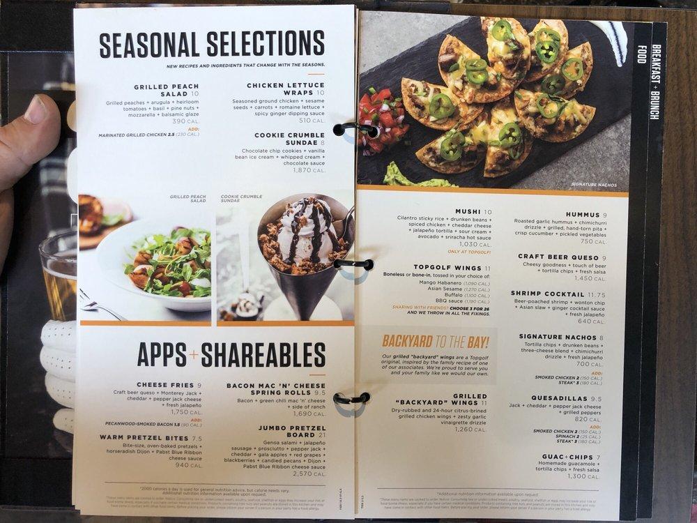 Menu at Topgolf pub & bar, Fishers, E 116th St