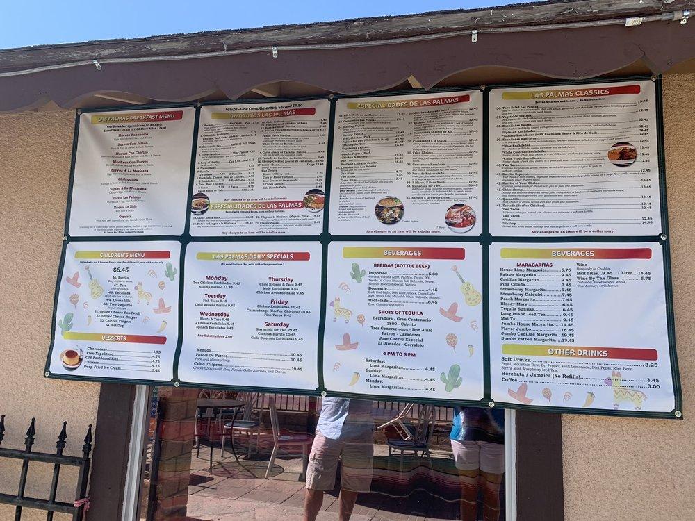 Menu at Las Palmas Mexican Cuisine restaurant, Yucca Valley