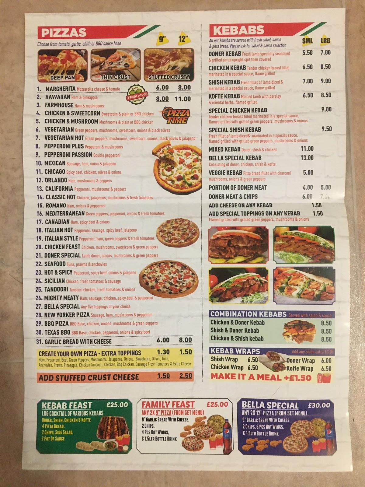 Menu at Bella Pizza pizzeria, Norwich, 116 The St