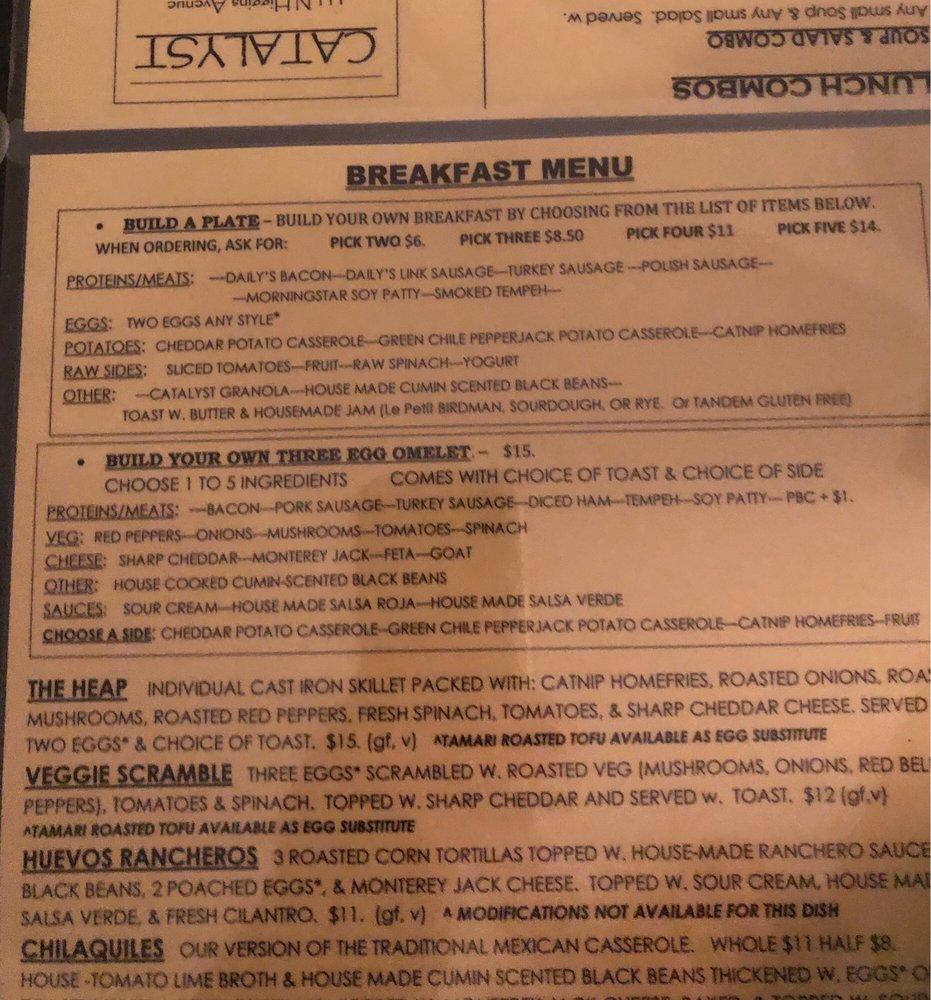Menu at The Catalyst Cafe, Missoula