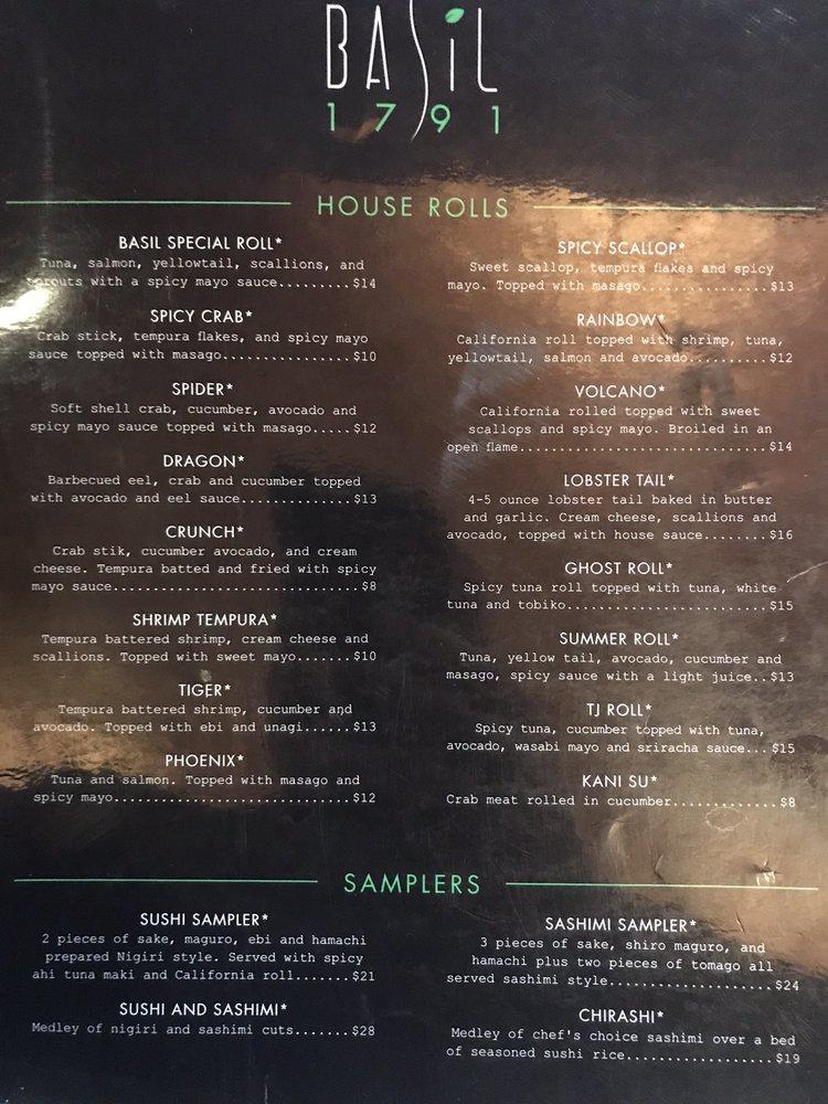 Menu at Basil 1791 pub & bar, Hamilton
