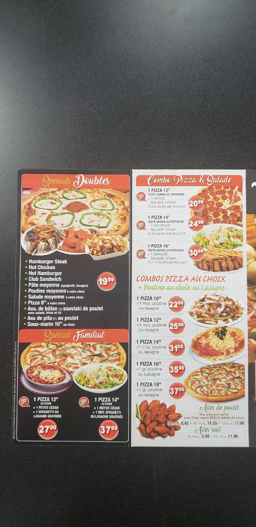 Menu au Papa Pizza restaurant, SalaberrydeValleyfield