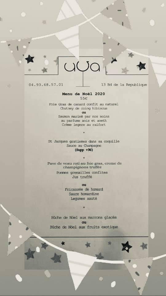 Menu at UVA restaurant, Cannes