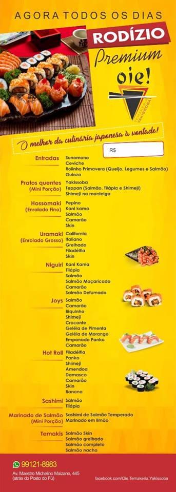 Oie! - Temakeria e Yakissoba cardápio