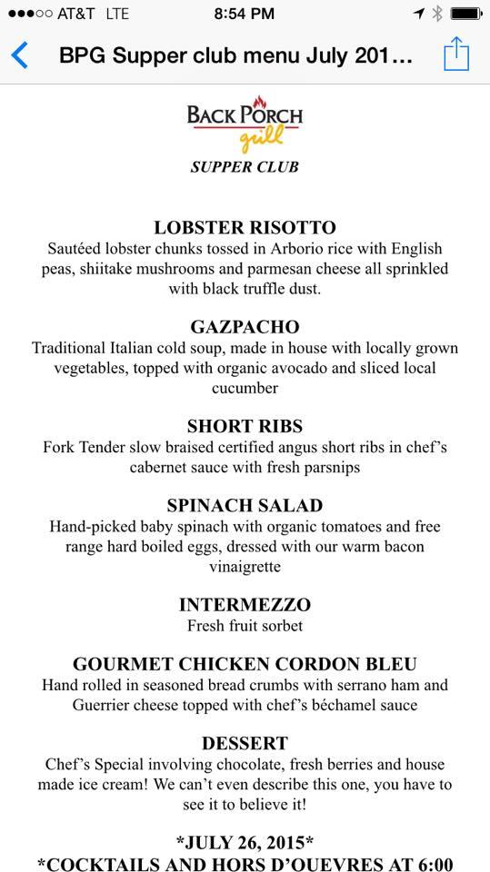 Menu at Martinis On The Bay pub & bar, Hot Springs
