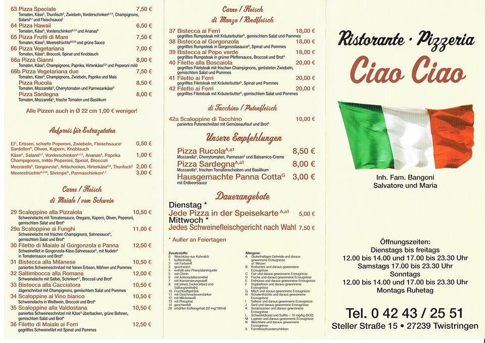 Speisekarte von Ciao Ciao pizza, Twistringen