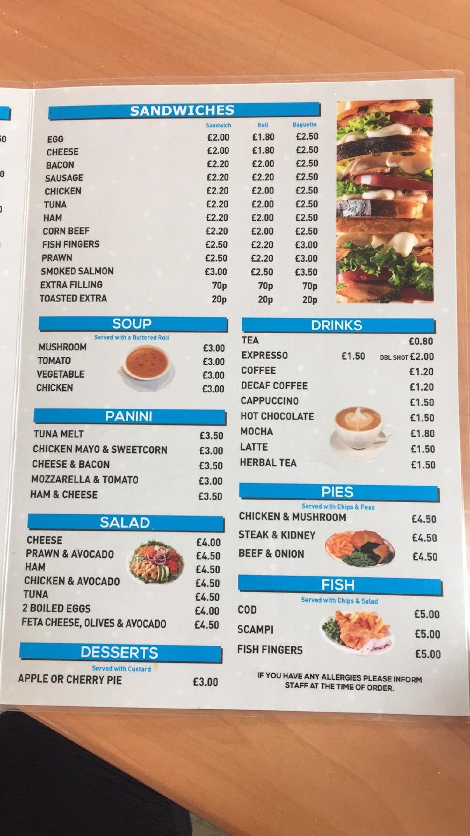 Menu at Sky Cafe, London, 47 Staffa Rd