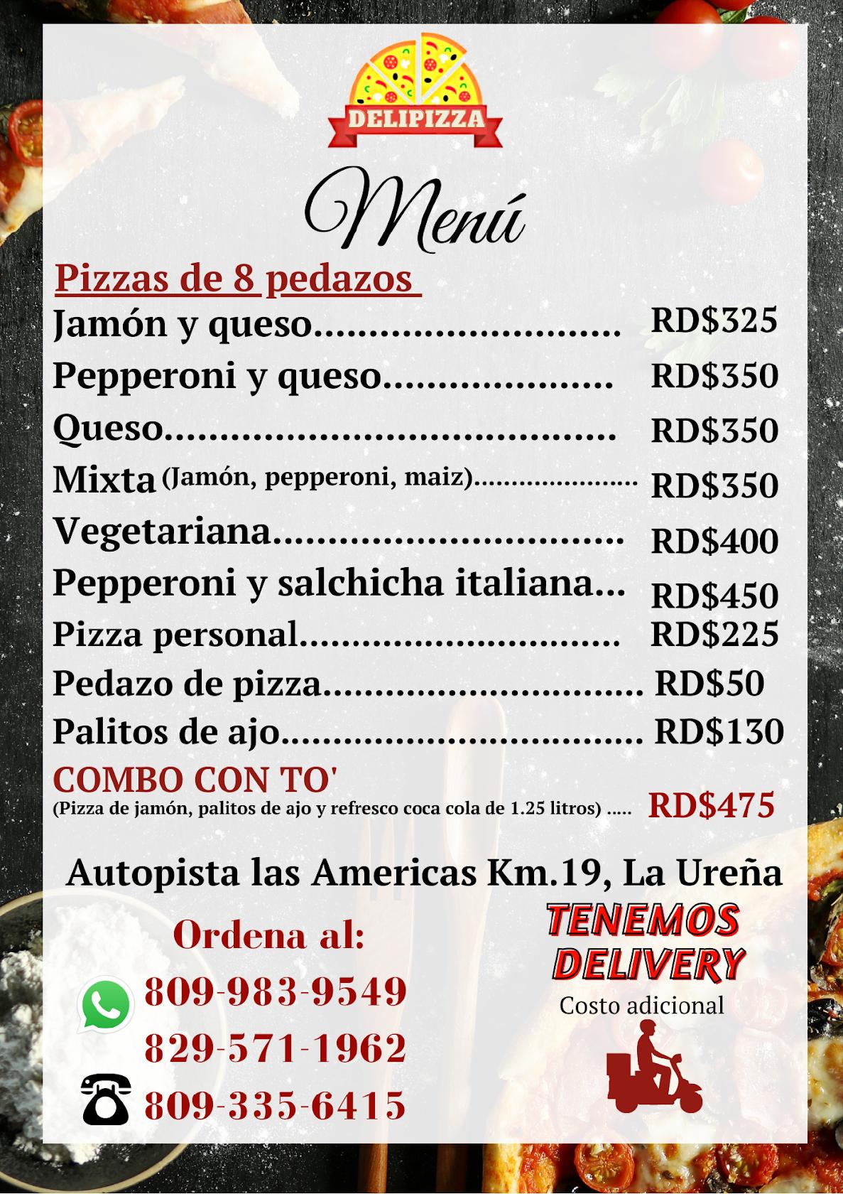 Menu at DELIPIZZA pizzeria, Santo Domingo Este