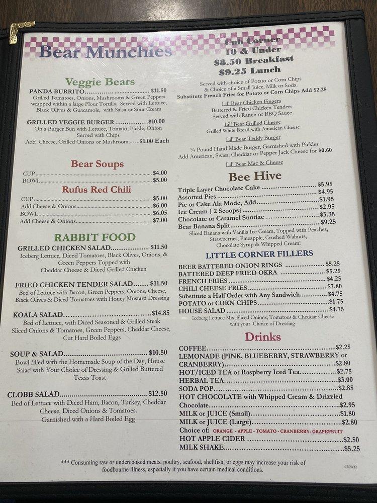 Menu at Hungry Bear restaurant, Woodland Park