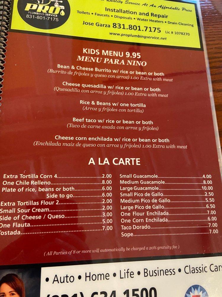 Menu at La Villa de Jerez Restaurant, Hollister, 905 East St