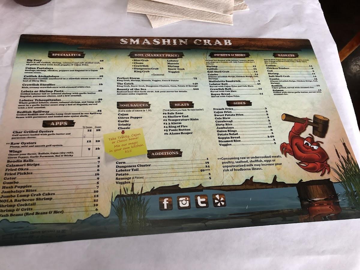 Menu at Smashin Crab restaurant, San Antonio, Bandera Rd #305