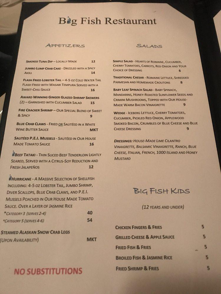 Big Fish Restaurant Menu