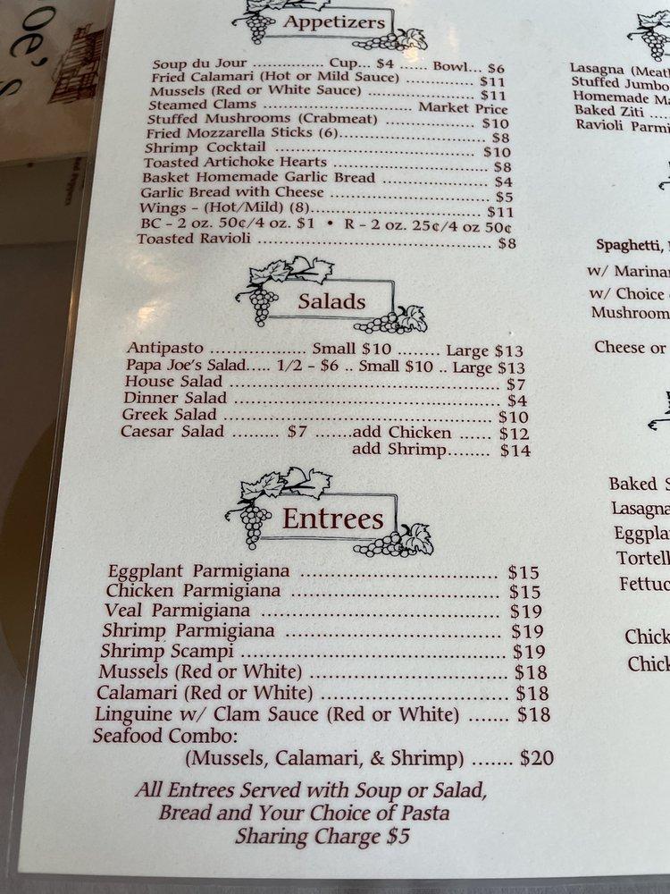 Menu at Papa Joe's Italian Restaurant, Cape Coral