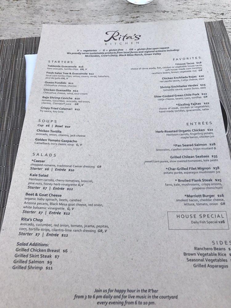 Menu at Rita's Cantina & Bar, Scottsdale