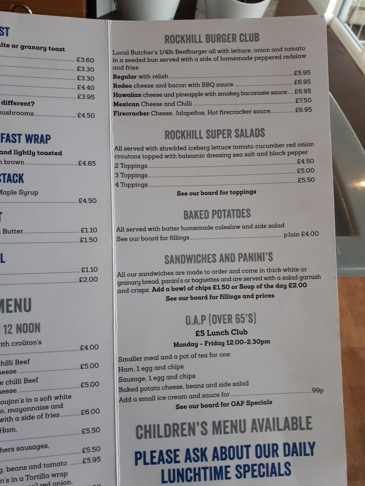 Menu at Rockhill Cafe, Saint Austell