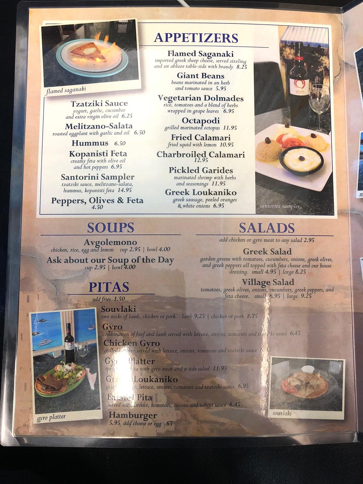 Carta de Santorini Restaurant, Oviedo