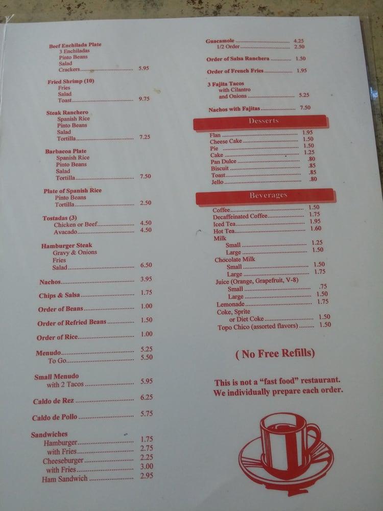 Menu at Brownsville Coffee Shop No. 2 restaurant, Brownsville