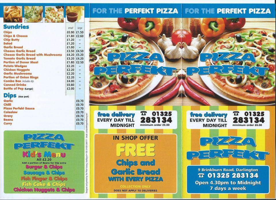 Menu at Pizza Perfekt pizzeria, Darlington