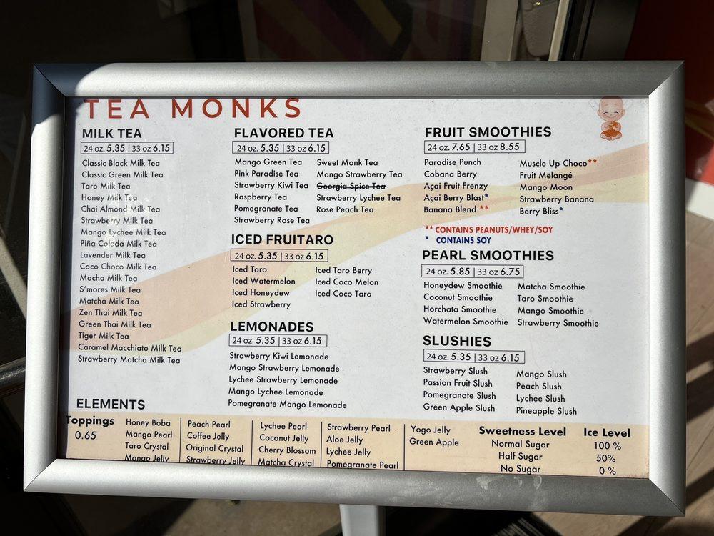 Menu at Tea Monks pub & bar, Carlsbad