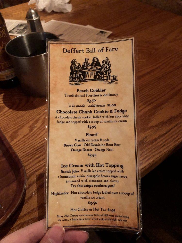 Menu at Michie Tavern ca. 1784 restaurant, Charlottesville