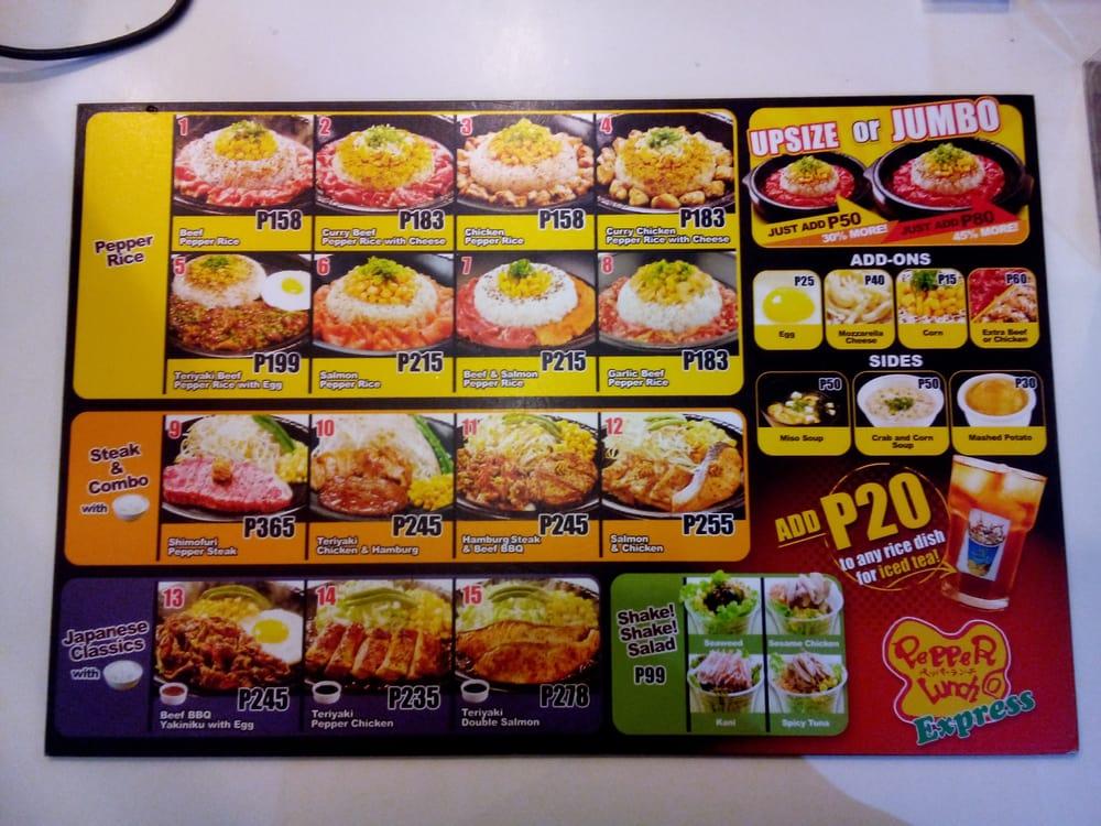 Menu At Pepper Lunch Express Fast Food Makati Food Choices