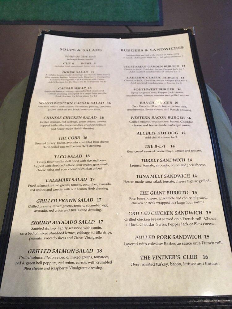 Menu at Lakeside Grill Vintners Golf Club, Yountville