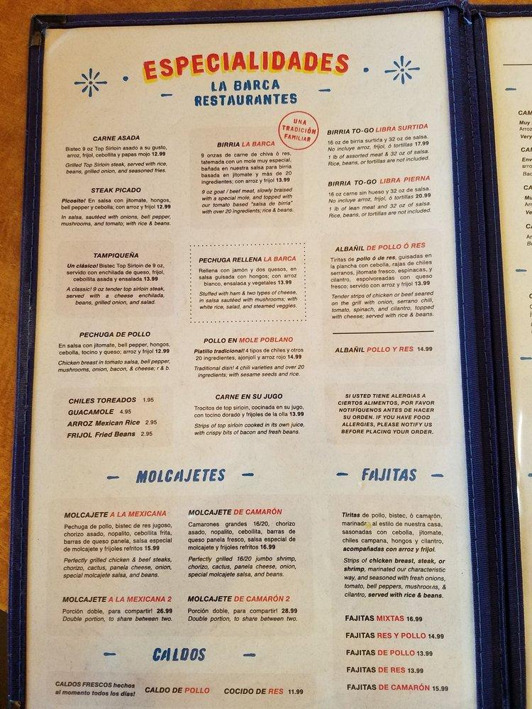 Menu at La Barca Restaurantes, Bell