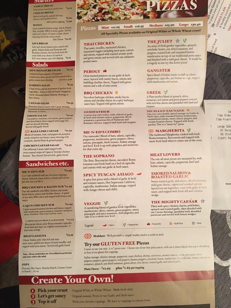 Menu at Me-n-Ed's Pizza Parlors pizzeria, Port Coquitlam