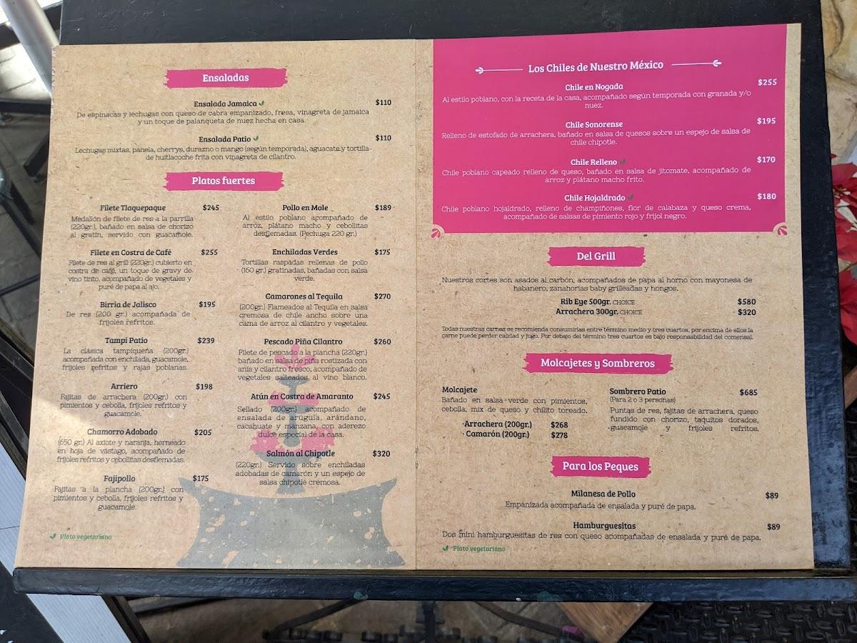 Carta del restaurante El Patio Tlaquepaque, San Pedro Tlaquepaque