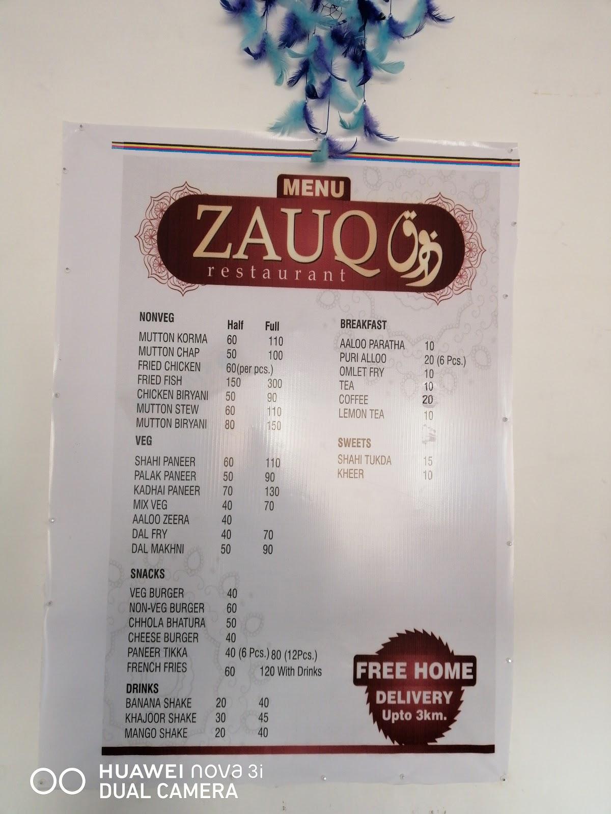 ZAUQ Restaurant menu