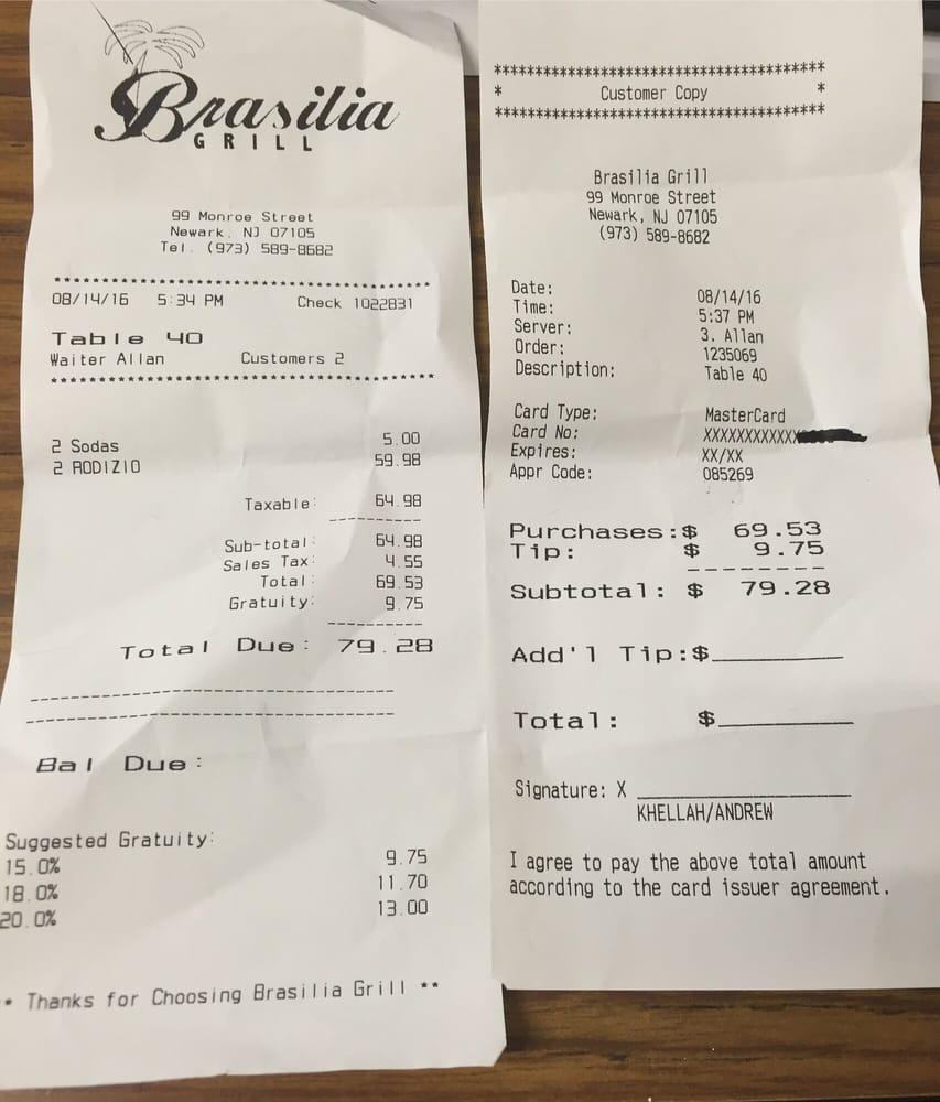 Menu at Brasilia Grill restaurant, Newark