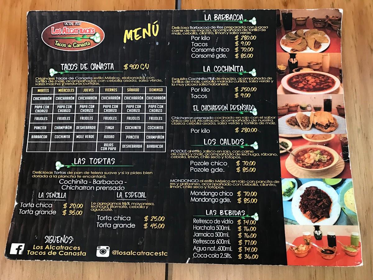 Carta del restaurante Deloya Los Alcatraces Tacos del Canasta y algo más... Mérida, Merida