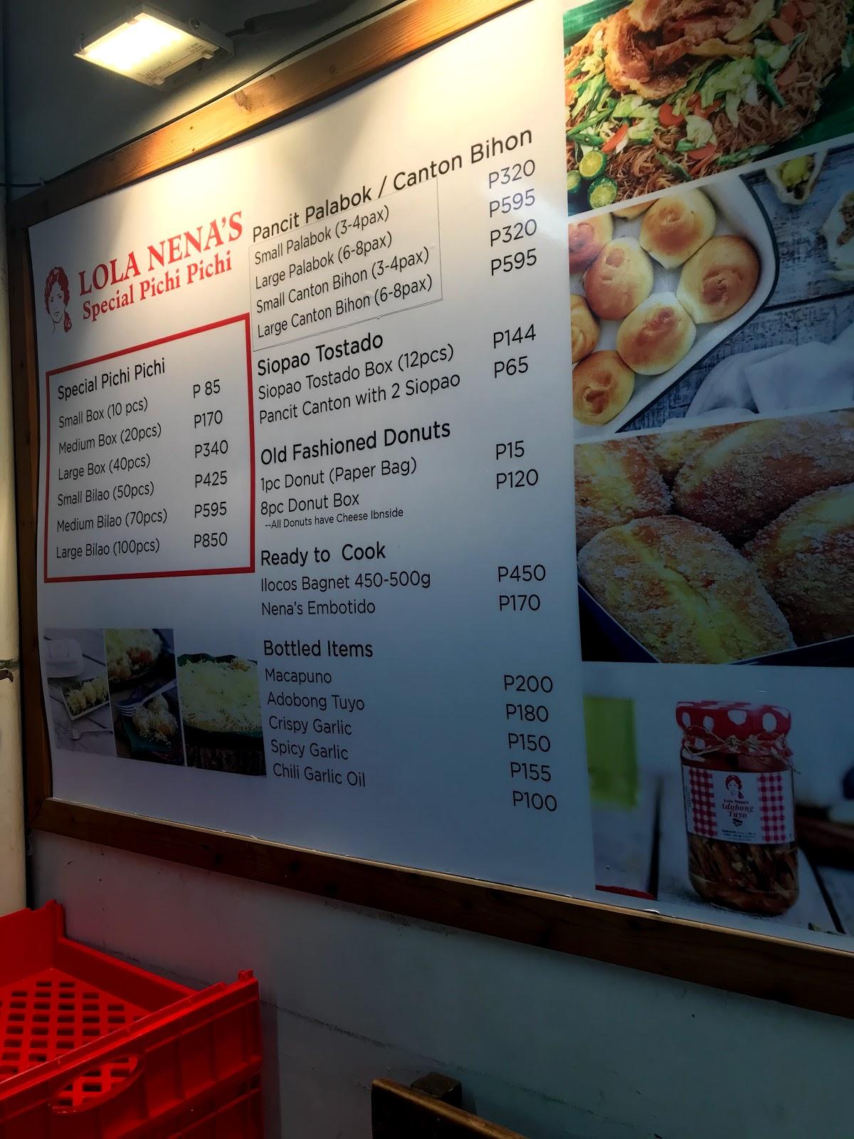 Menu at Lola Nena's Novaliches restaurant, Quezon City, SB Diversion Rd