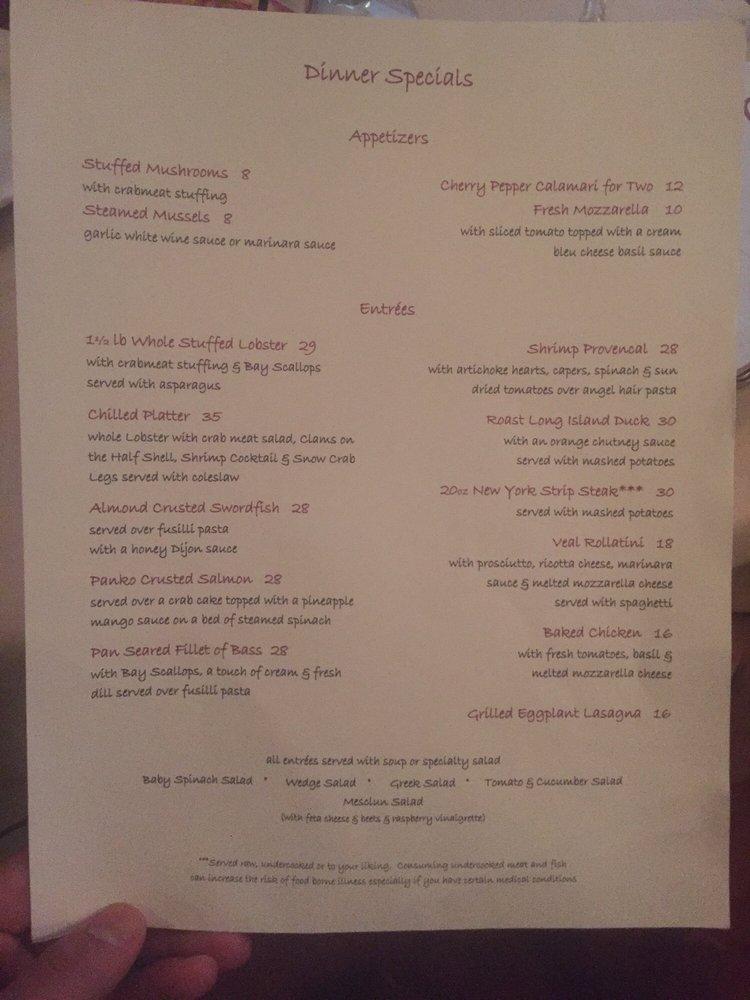 Menu at Sea Basin restaurant, Rocky Point