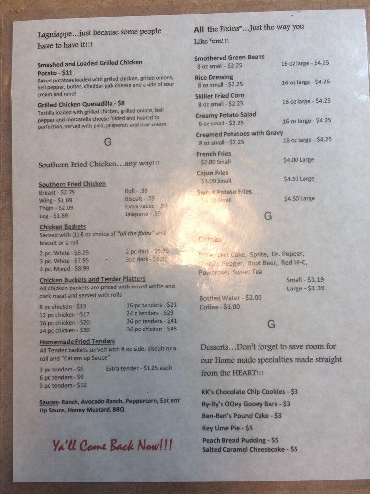 Menu at Southern Chicks Cafe & Daiquiris, New Roads