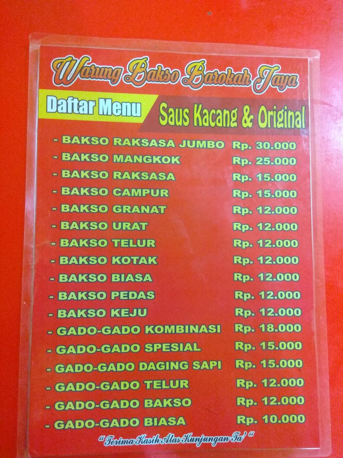 Menu At Warung Barokah Jaya Bakso Raksasa Cab Bontonompo Mas Adi Makassar 2677