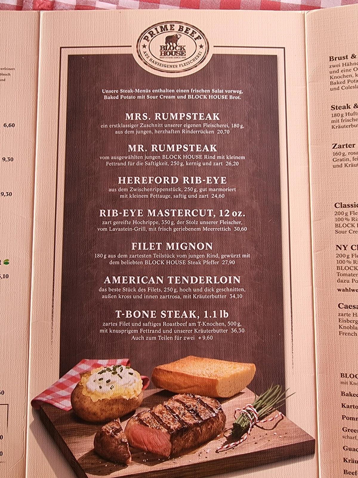 Menu at BLOCK HOUSE Am Alexanderplatz steakhouse, Berlin, Karl