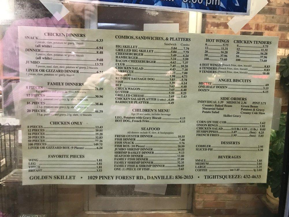 Menu at Golden Skillet restaurant, Chatham, US29